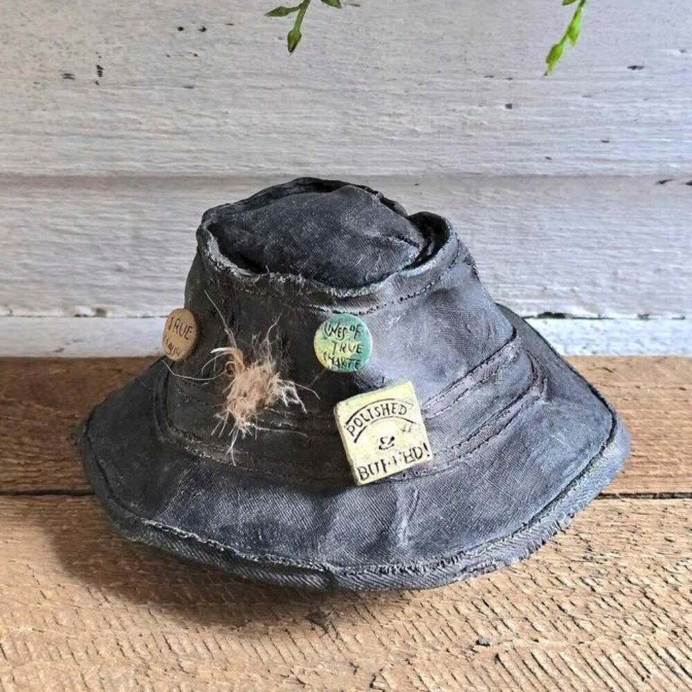 Primitive Heavy Resin Weathered Fisherman Hat Paperweight Figurine Cabin Decor